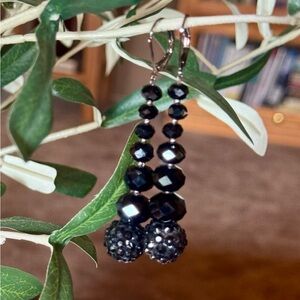Jet Black Crystal Shamballa Dangle Earrings Gothic Chic Statement Boutique